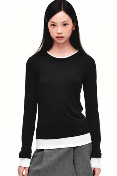 MOCK LAYER CONTRAST T-SHIRT - Black by Zara