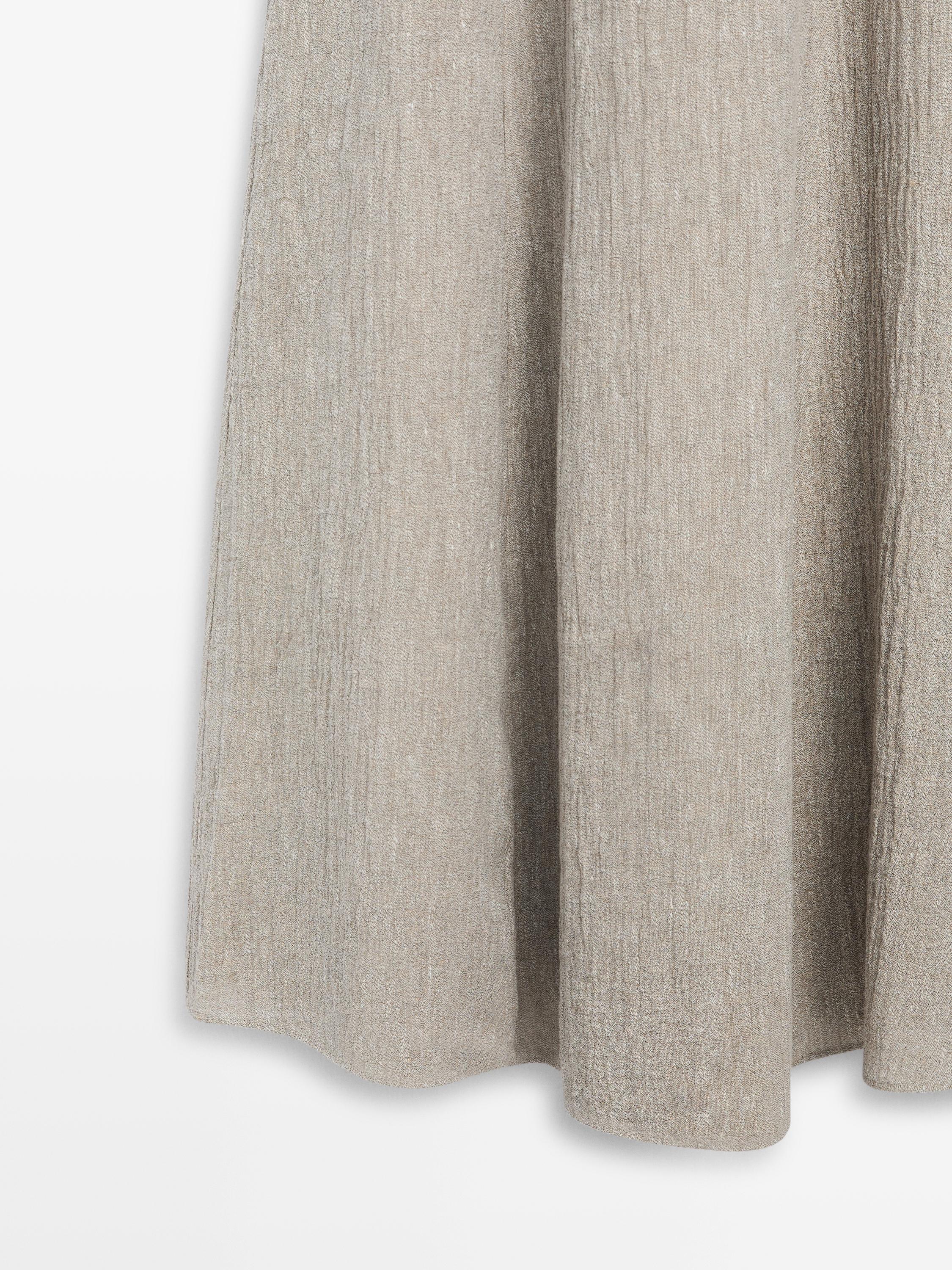 Flowing linen blend dress with gathered neckline