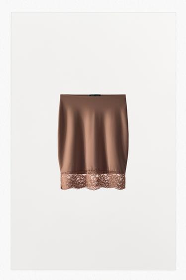LINED SKIRT WITH POLYAMIDE LACE - Beige-pink by Zara
