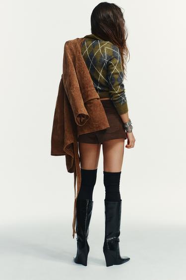 PULL POLO EN MAILLE À LOSANGES - Vert gris de Zara - Image 3