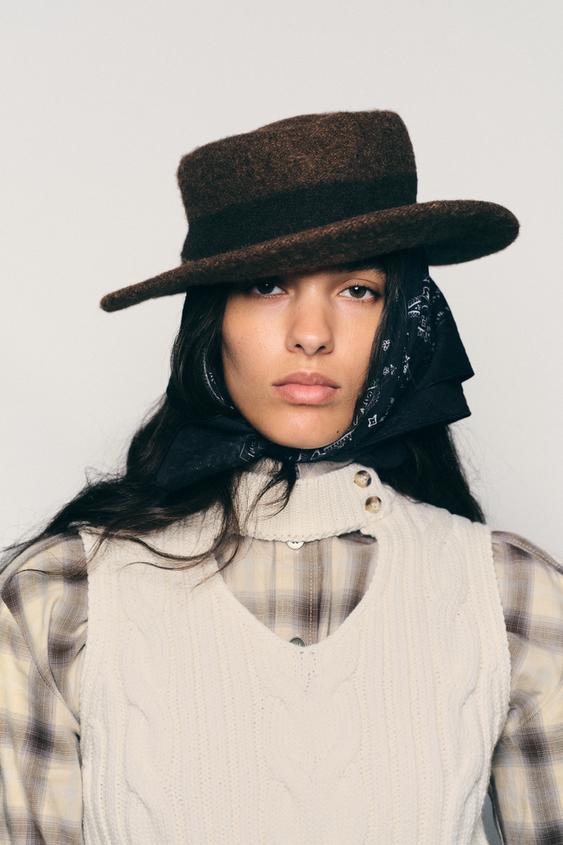 WOOL BLEND BEANIE WITH CONTRAST BAND - Brown by Zara - Image 0