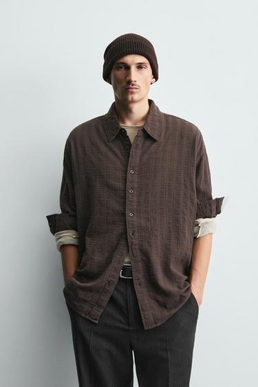 TEXTURED CHECK SHIRT - Brown by Zara