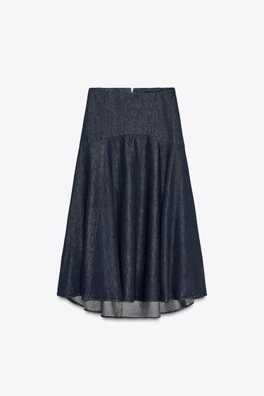 Zaras MIDI DENIMKJOL ZW COLLECTION - Blå