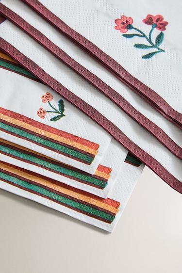 PACK OF FLORAL PAPER NAPKINS (PACK OF 15) - Green by Zara - Image 2