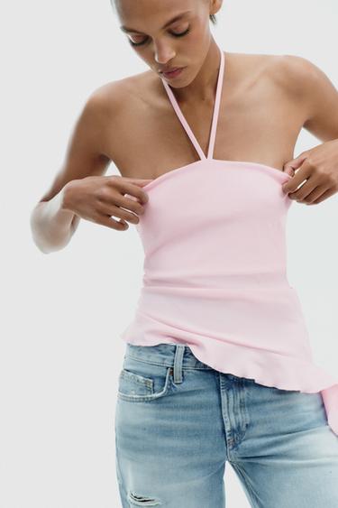 TEXTURED RUFFLE TOP - Pink by Zara