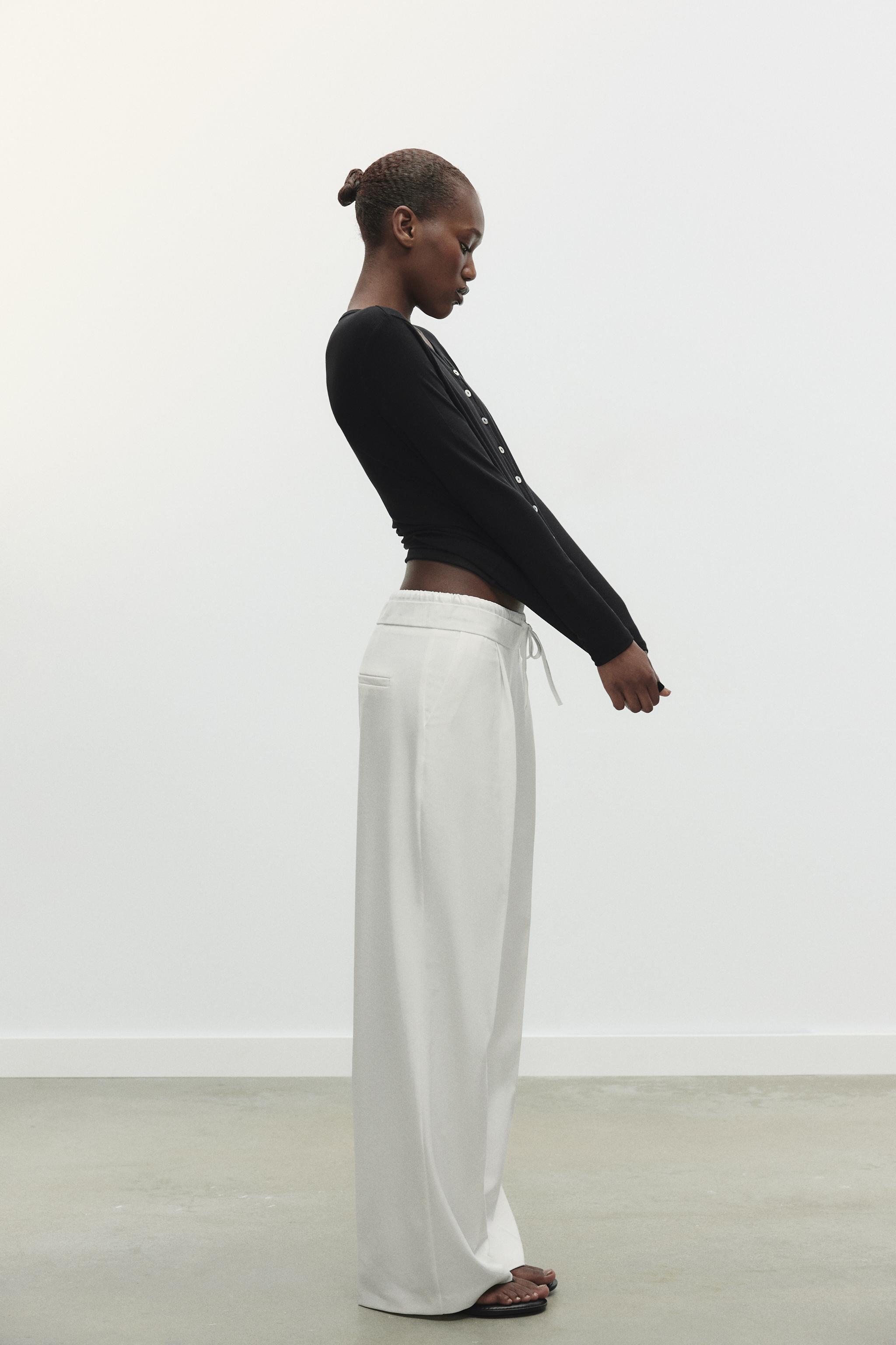 WIDE-LEGパンツ ダブルウエストバンド - オフホワイト | ZARA