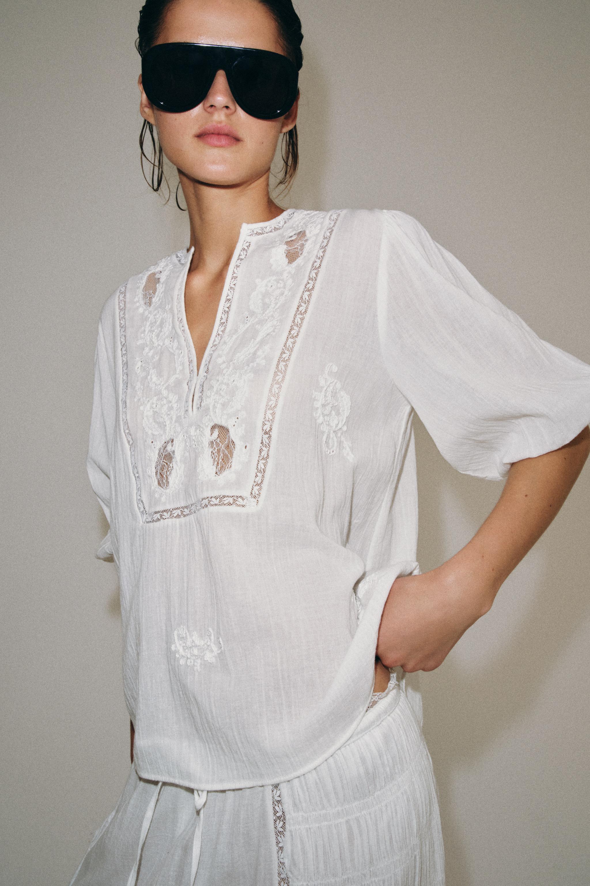 Женские рубашки Zara EMBROIDERED LACE SHIRT ZW COLLECTION — фото 2