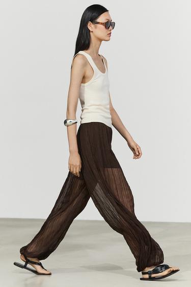 Pantalon fluide bouffant total look - Marron de Zara