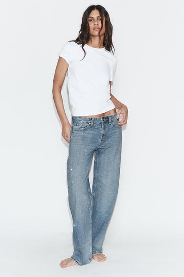 TRF LOW-RISE STRAIGHT JEANS WITH SHIMMER - Navy blue by Zara