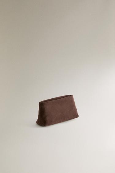 SMALL SPLIT LEATHER WASH BAG - Chocolate Brown by Zara - Image 1