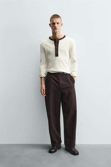 CAMISETA CANALÉ CUELLO COMBINADO - Blanco roto de Zara - Imagen 0