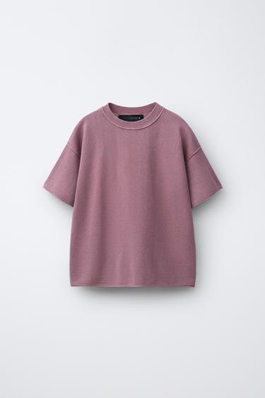 ФУТБОЛКА ИЗ ТРИКОТАЖА С ЭФФЕКТОМ ПОТЕРТОСТИ — ПЫЛЬНЫЙ РОЗОВЫЙ от Zara