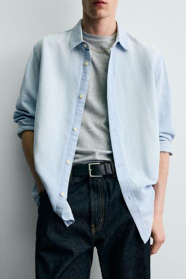 CHEMISE DENIM LIN/COTON - Bleu ciel de Zara - Image 5