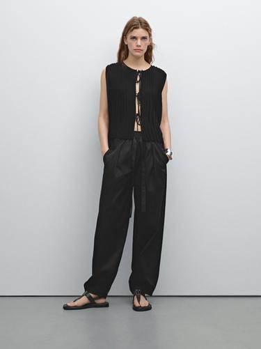 Zara Waistcoat with tie and pleated detail - Black - Image 0