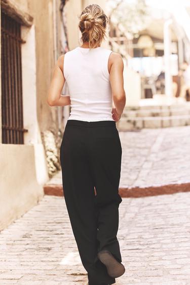 PANTALON LARGE À TAILLE DOUBLE - Noir de Zara - Image 3