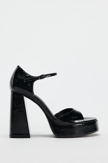 PATENT EFFECT PLATFORM SANDALS - Black by Zara
