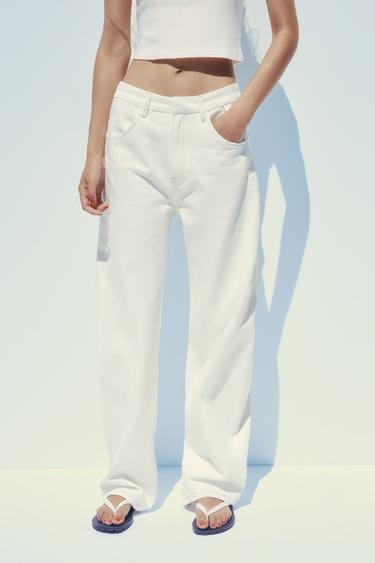 Zara TRF HIGH-RISE CURVE JEANS - Oyster-white