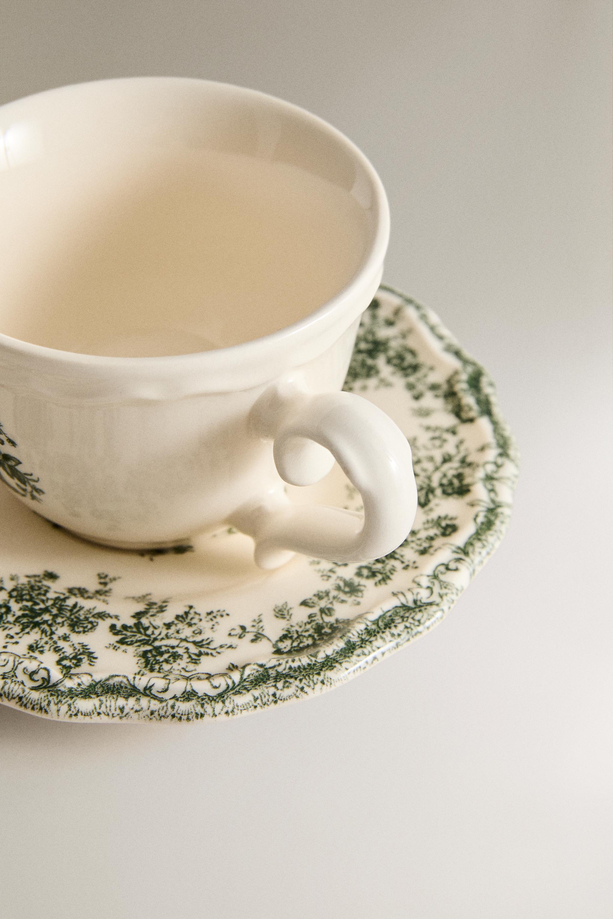 FLORAL COFFEE CUP AND SAUCER - Dark olive | ZARA United States