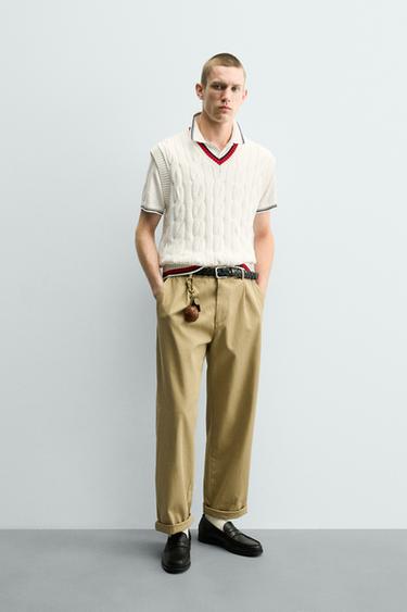 CONTRAST CABLE-KNIT VEST - White by Zara - Image 0