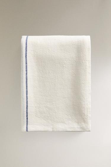 MANTA DE LINHO COM LISTRAS - Branco-marfim da Zara