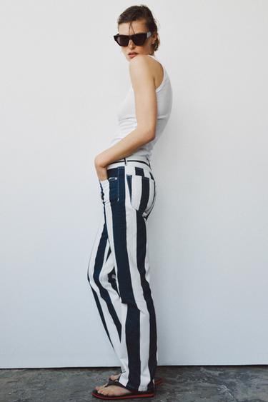 ZW COLLECTION MID-RISE STRIPED STRAIGHT-LEG JEANS - White / Navy by Zara