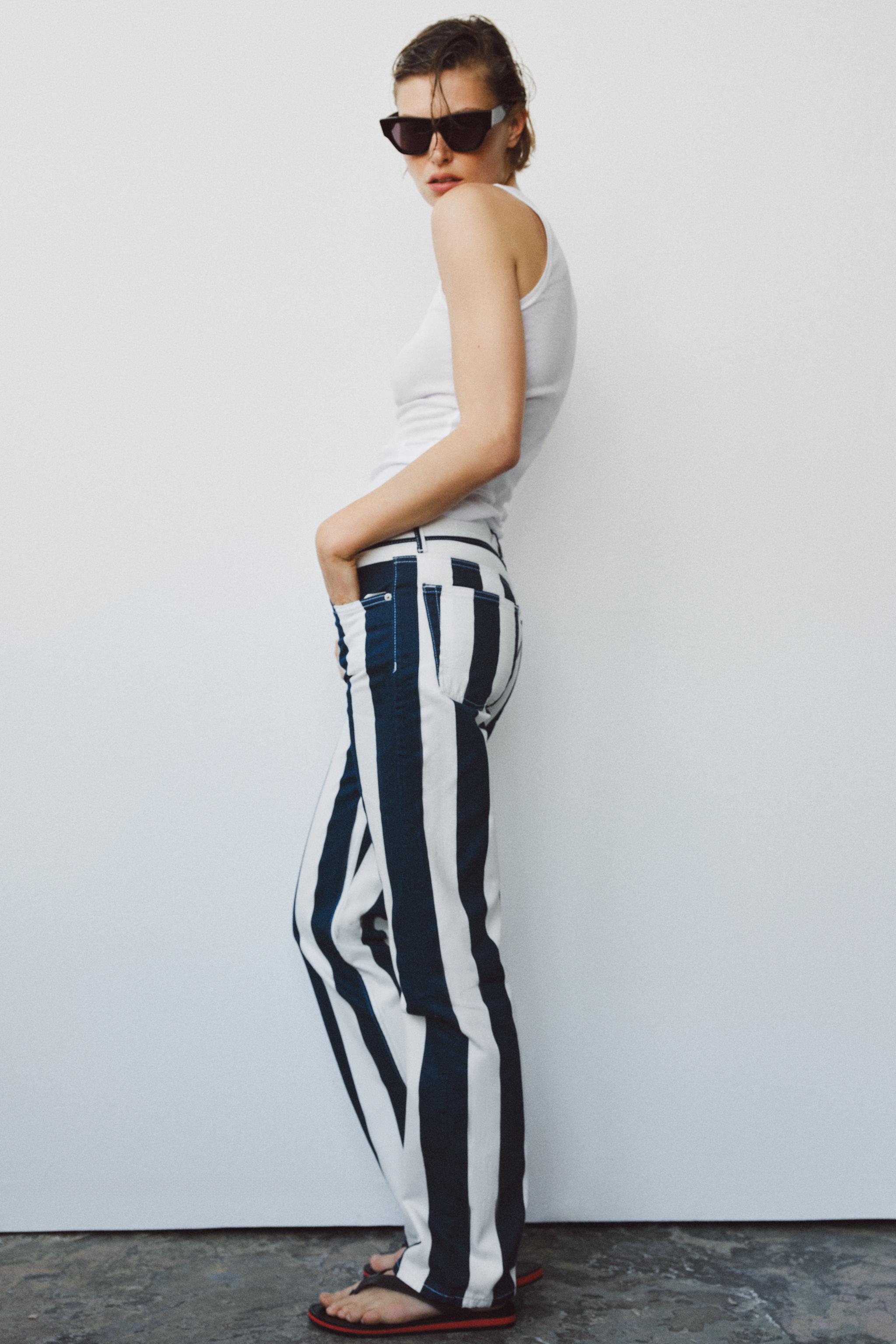 ZW COLLECTION MID-RISE STRIPED STRAIGHT LEG JEANS