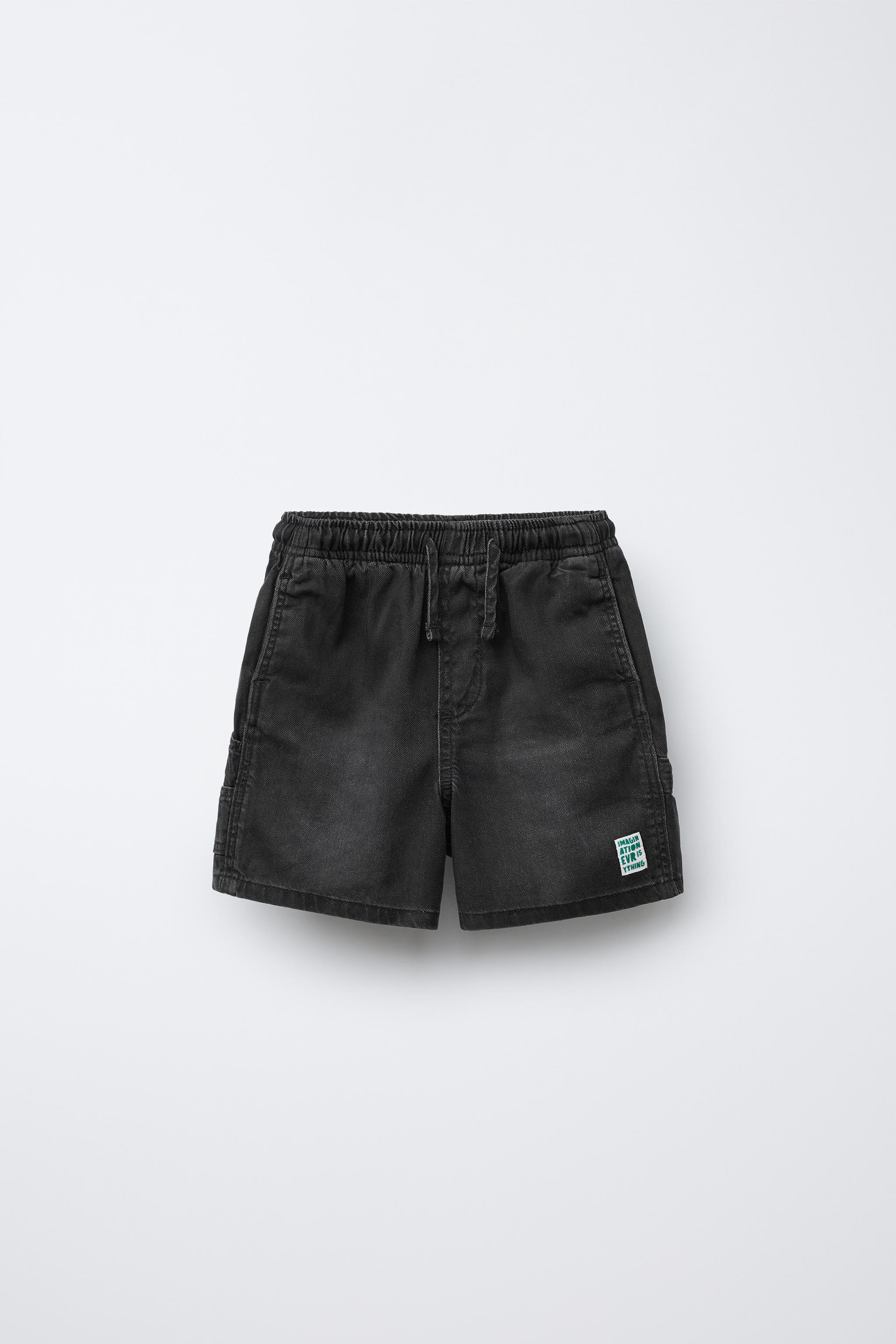 DENIM SHORTS WITH ELASTIC WAIST - Black | ZARA United States