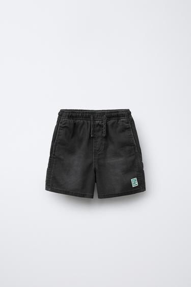 DENIM BERMUDA SHORTS WITH ELASTIC WAIST - Black by Zara