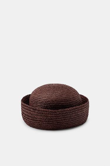 ШАПОЧКА З РАФІЇ 100% ІЗ ЗАКОТОМ - Коричневий Zara