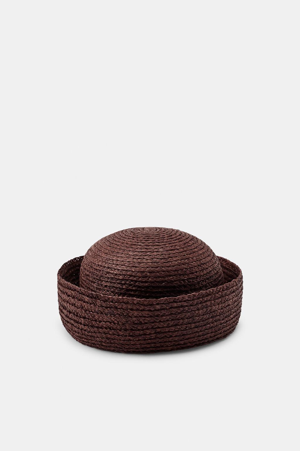 100% RAFFIA CAP WITH TURN-UP HEM