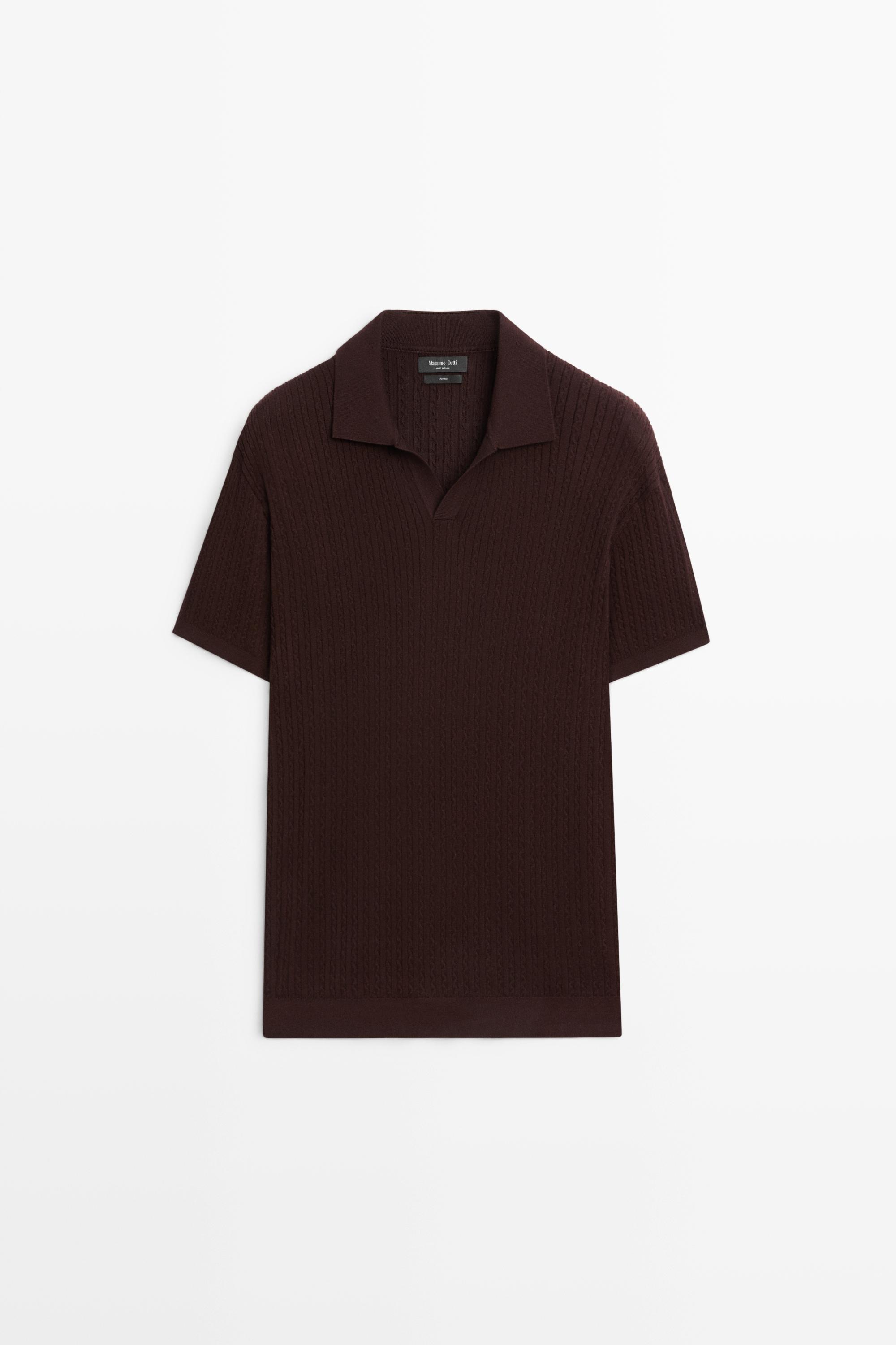 100% cotton cable-knit polo sweater
