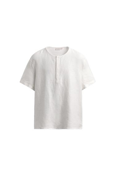 SHORT SLEEVE HEMP HENLEY SHIRT - White by Zara