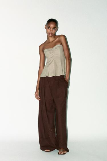 LINEN BLEND BANDEAU TOP - Dark straw by Zara - Image 0