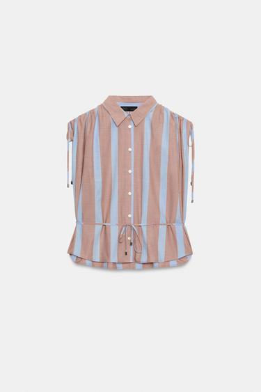 STRIPED SHIRT WITH DRAWSTRINGS - Brown-Blue by Zara - Image 8
