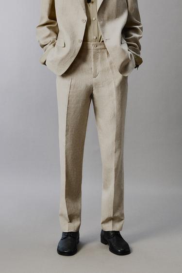 100% LINEN SUIT TROUSERS - Light beige by Zara
