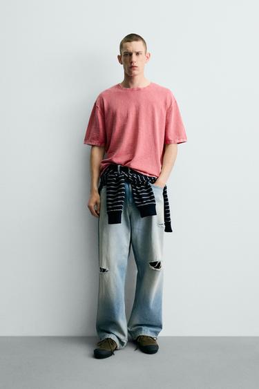 ФУТБОЛКА З ФАКТУРНОГО ТРИКОТАЖУ - Рожевий Zara