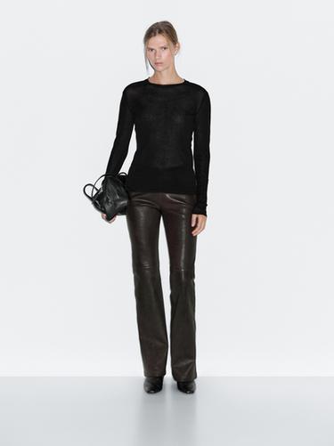 Camiseta semitransparente detalle cuello 100% algodón - Negro de Zara - Imagen 0