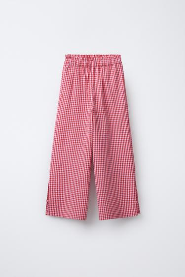 GINGHAM CHECK TROUSERS - Red by Zara - Image 0