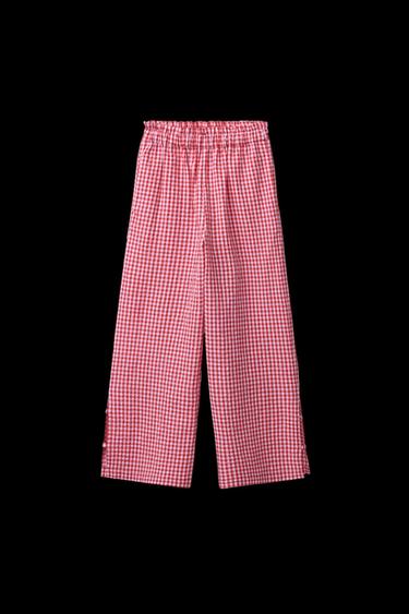 Zara GINGHAM WIDE LEG PANTS - Red - Image 0