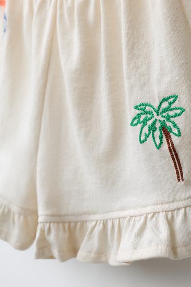 TROPICAL PRINT RUFFLE HEM BERMUDA SHORTS - Ecru by Zara - Image 3