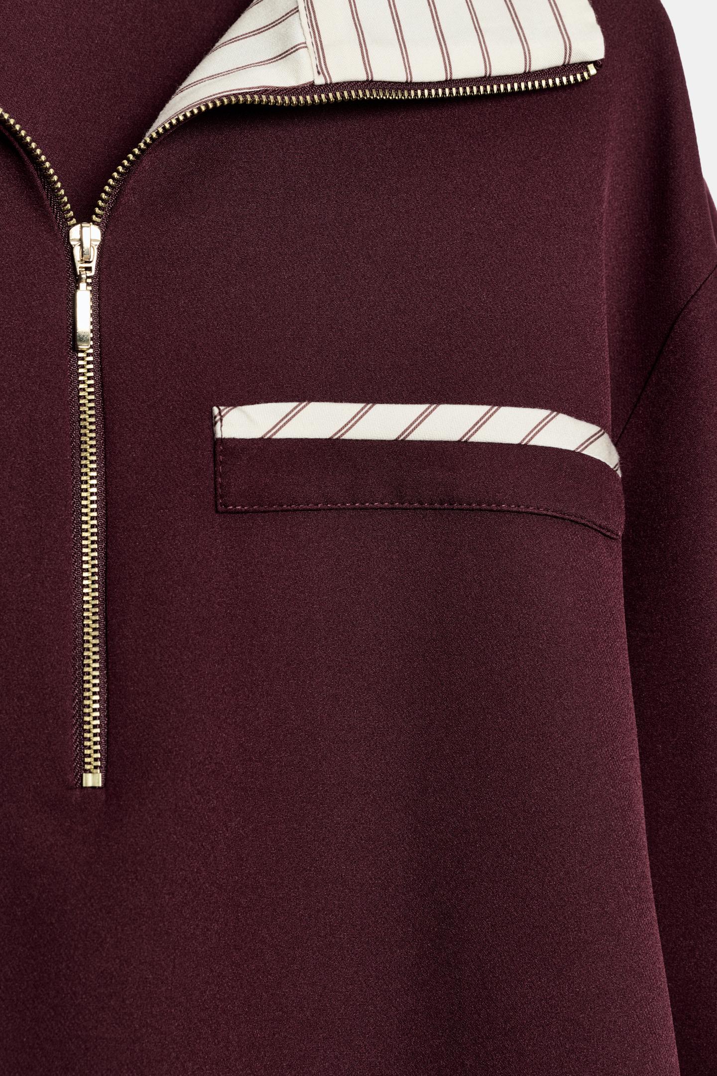 Женское платье Zara Mixed-Fabric Zip-Front Mini, цвет: Тёмно-бордовый — фото 10