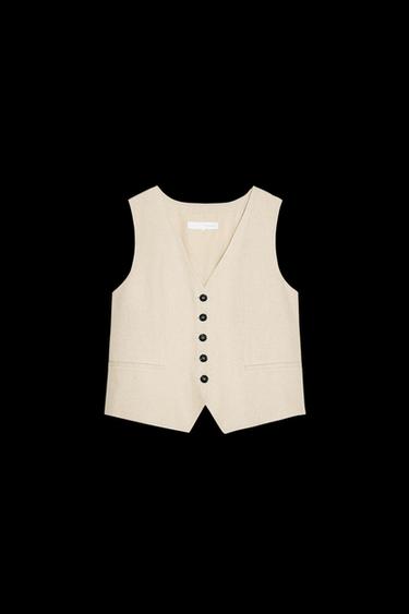 SAKKO-WESTE MIT LEINEN - Hellbeige von Zara - Bild 0