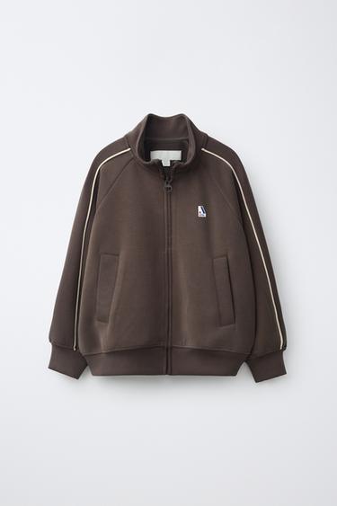 Zara CONTRAST TRIM SPORTY JACKET - Dark brown