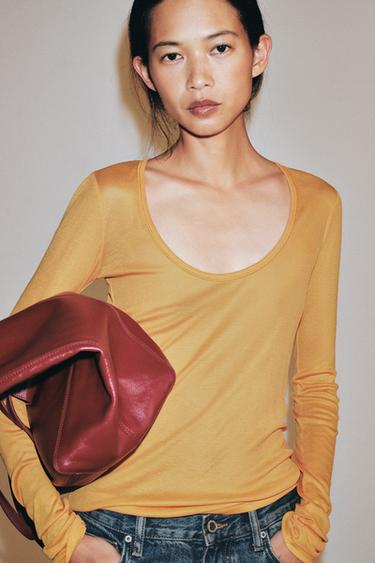 Zara ROUND NECK T-SHIRT - Orange