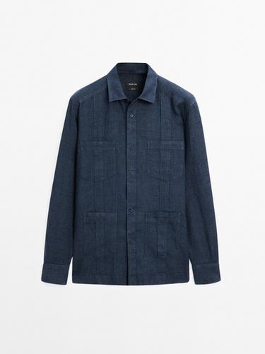 Zara 100% linen shirt with pintucks - Blue