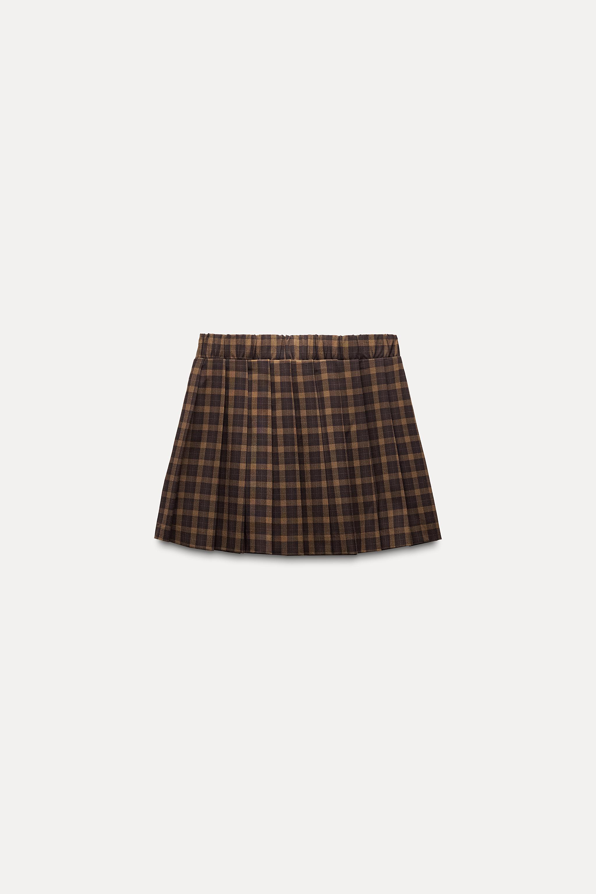 CHECK PLEATED MINI SKIRT Dark brown ZARA United Kingdom