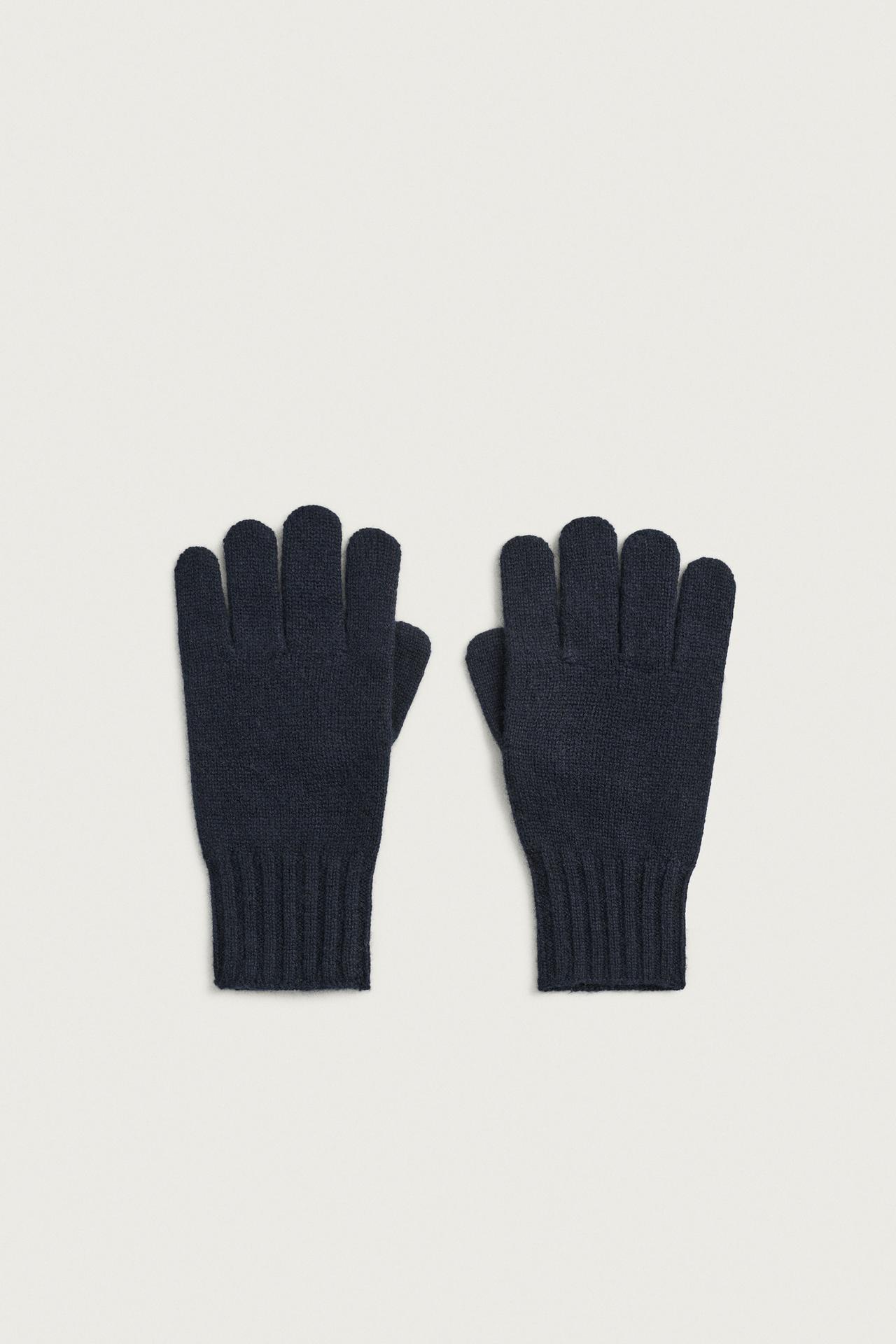 WOOL BLEND KNIT GLOVES — Dark navy