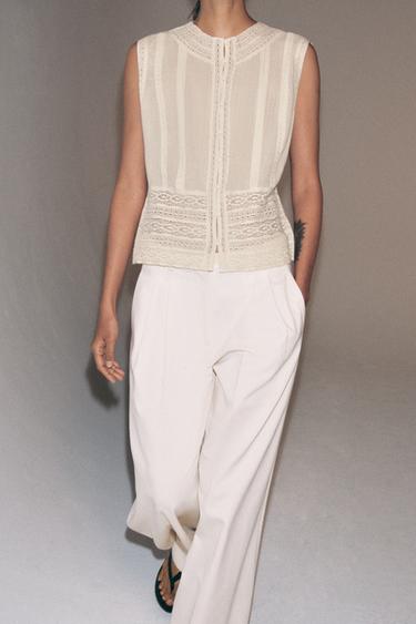 ZW COLLECTION LACE SLEEVELESS BLOUSE - Ecru by Zara - Image 3