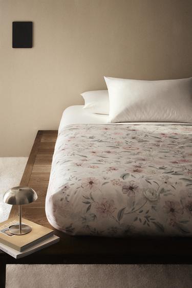 FLORAL PRINT SATEEN DUVET COVER - Oyster-white by Zara