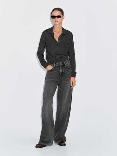 Jeans barrel fit tiro alto - Gris Antracita de Zara